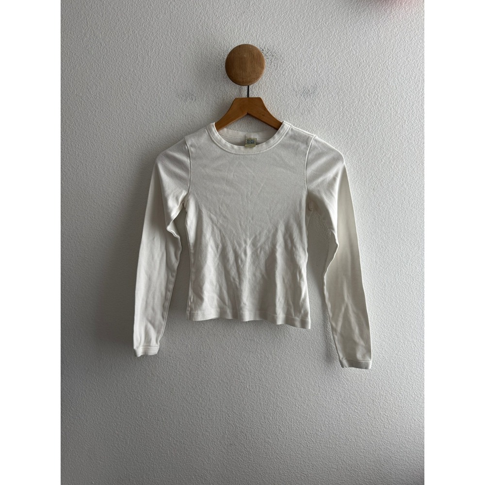 Flore Flore White Organic Cotton Long Sleeve Tee Slim Fit Size XS